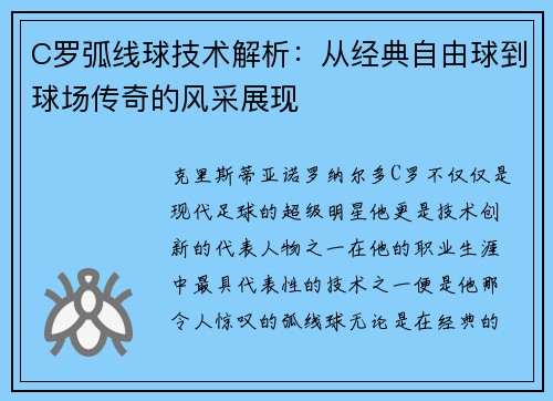 C罗弧线球技术解析：从经典自由球到球场传奇的风采展现